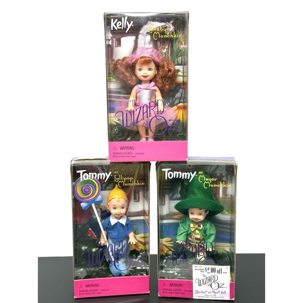 1999 Complete Set of 3 THE WIZARD OF OZ (2)Tommy & Kelly Munchkins Dolls- NRFB